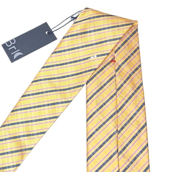 Bri Uomo Tie Men’s 59” Yellow Blue Stripe Microfiber Designer Classic Tie NWT - Picture 4 of 4